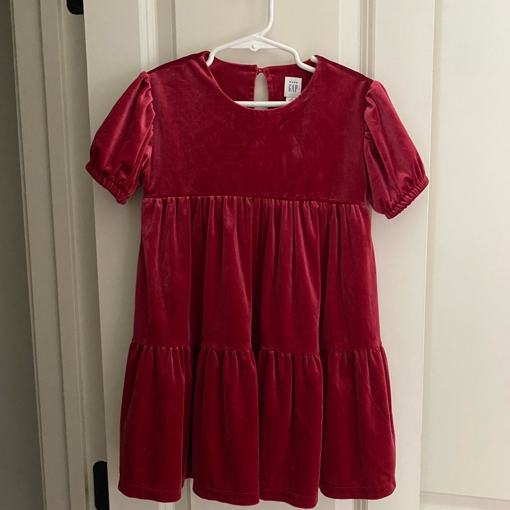 Baby Gap 4T Velour Tiered Dress in Deep Crimson